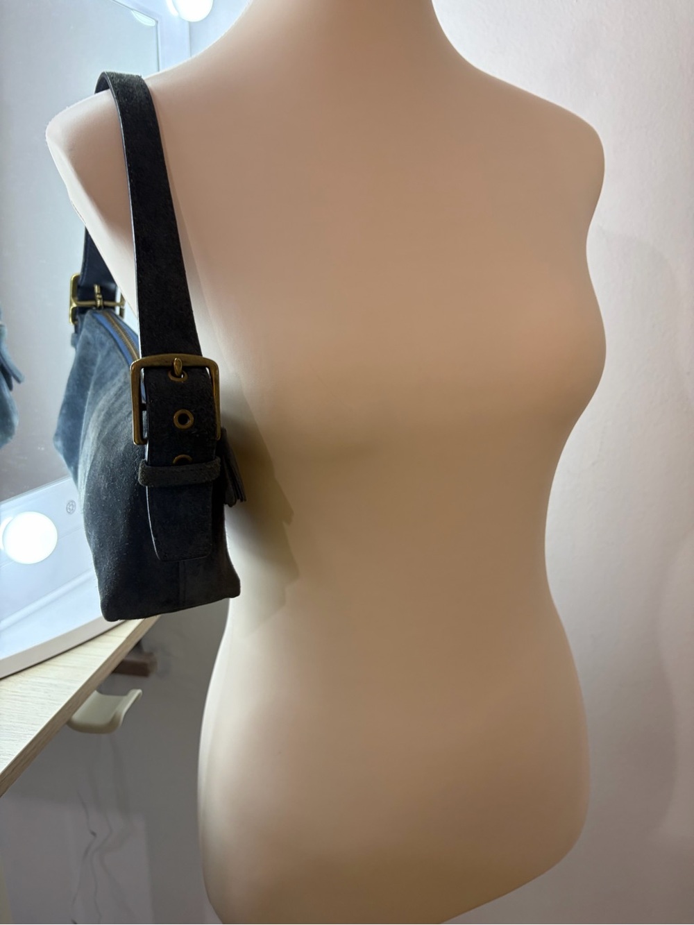 Y2K Demi AuthenticCoach Blue Navy Greyish Suede Shoulder Bag Hamptons - Picture 13 of 16